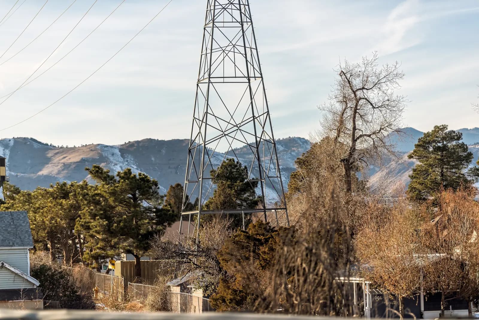 Power lines running through the Front Range foothills in Golden, near Denver, CO