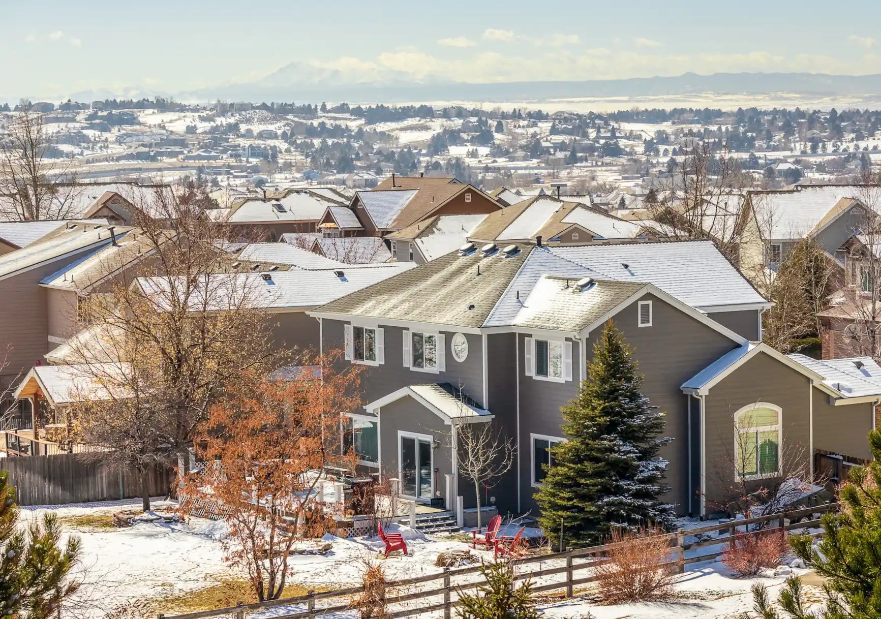 Snow-covered neighborhood in Centennial, CO